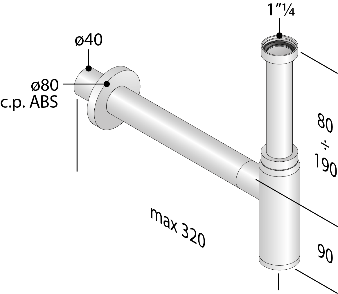 SIFONE OMP A S DA 11/4 IN ABS CROMATO PER LAVABO E BIDET