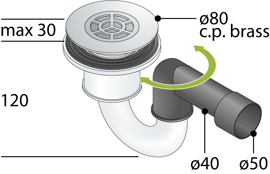 Articolo: 267.201.8 - Piletta Sifonata Wang con entrata e uscita laterale  per Piatto Doccia a Pavimento, Tea Omp - OMP (Piatti Doccia e Pilette -  Pilette); 267.201.8